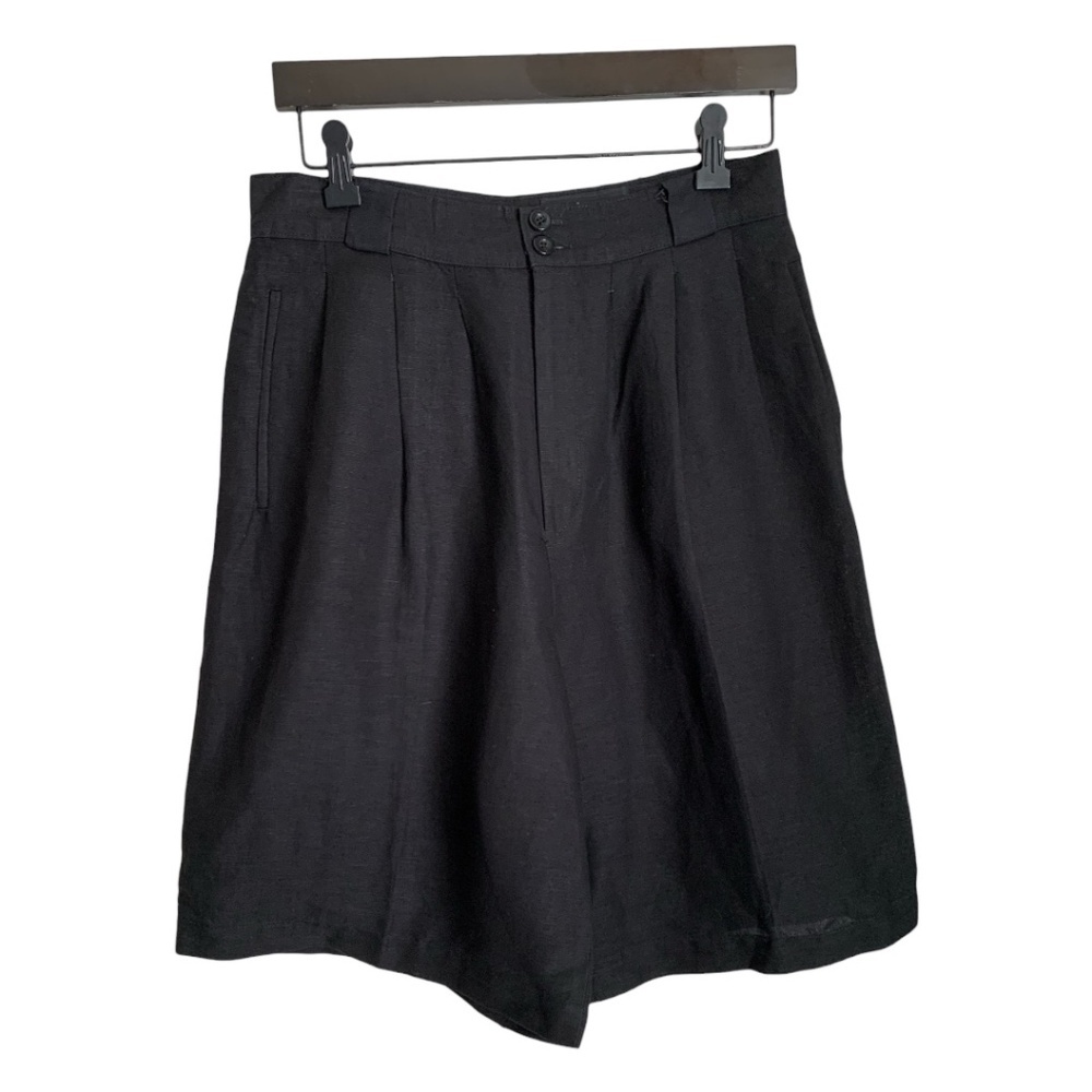 Vintage Giorgio Sant'Angelo Women's Black Linen Shorts Size 8 Pockets Hi-Waisted - Picture 3 of 8